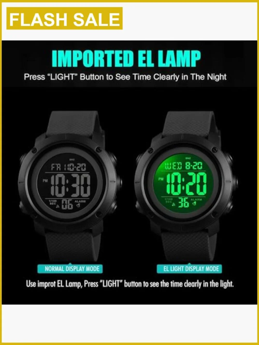 Digital Sports Watch Military Waterproof Men's Stopwatch Alarm Night Light